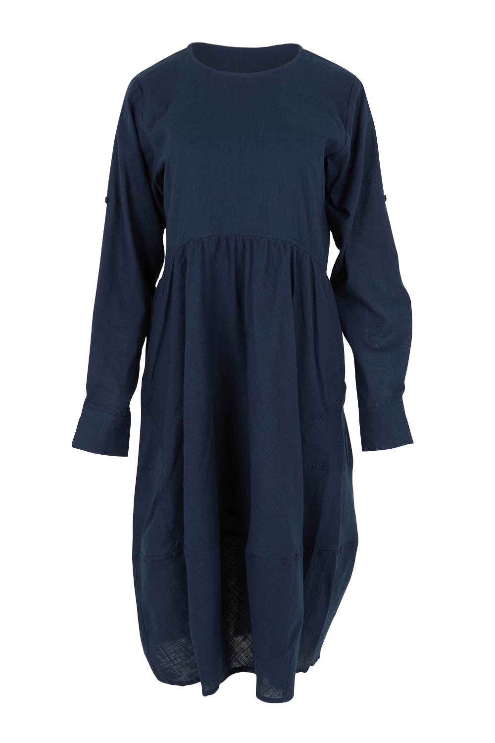 Product shot of the Guru Cotton Dress in colour Navy (Blue), from the front