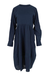 Product shot of the Guru Cotton Dress in colour Navy (Blue), from the front