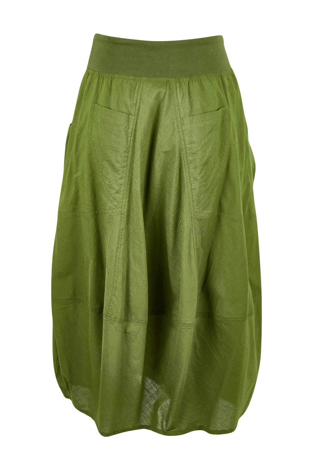 Product shot of the Guru Skirt in colour Khaki (Green), from the back