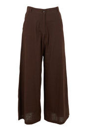 Product shot of the Luca Cotton Pant in colour Coffee, from the front