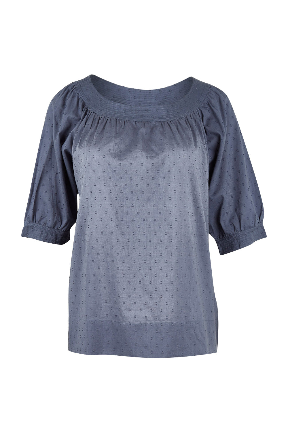 Product shot of the Bliss Top in colour Indiansea (Blue), from the front