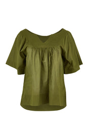 Product shot of the Freya Cotton Top in colour Khaki (Green), from the front