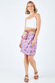 Model Chelsea wearing size OneSize of the Rosanna Long Skirt in colour Amberzep, from the front, showing the whole outfit