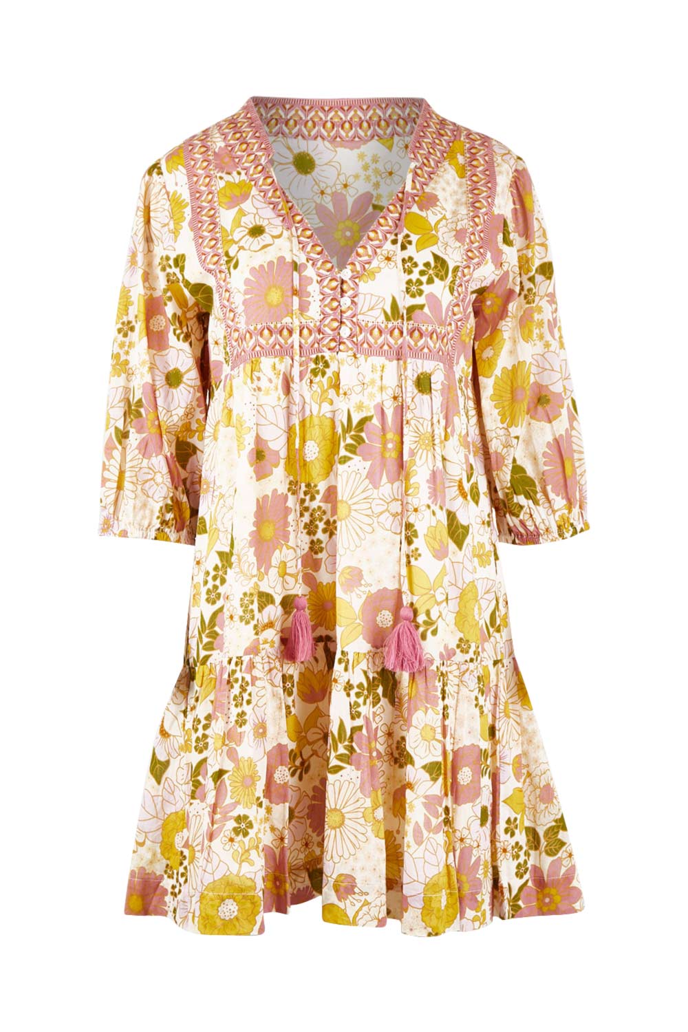 Product shot of the Aurelia Dress in colour Aurelia (Pink), from the front