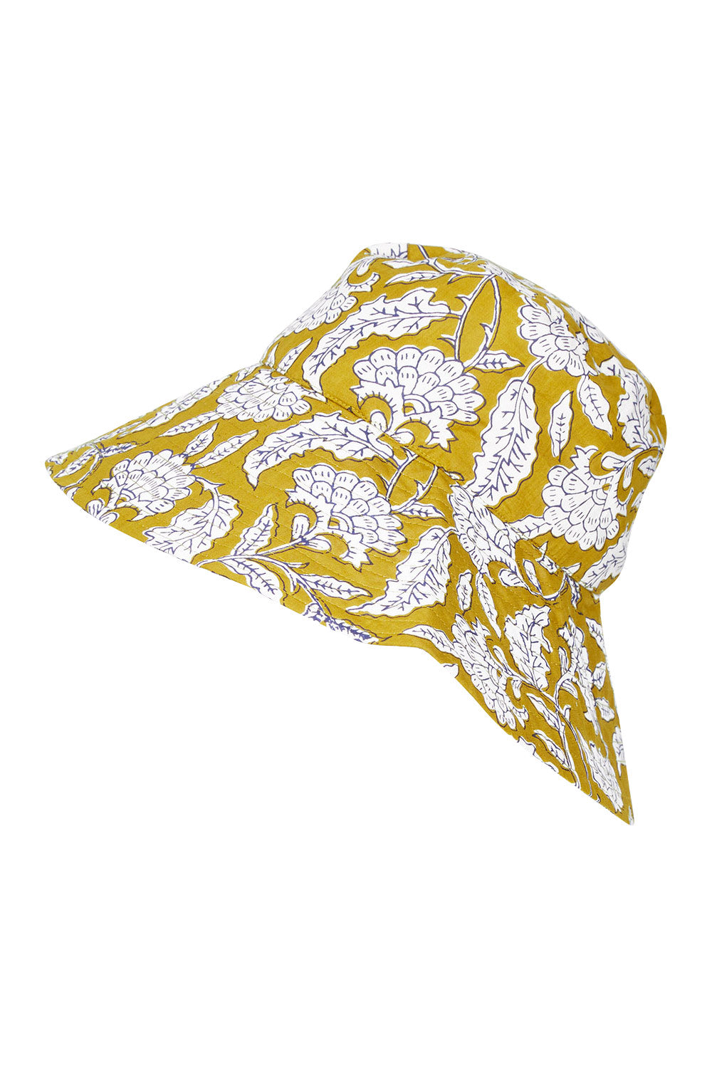 Product shot of the Reversible Wide Brim Bucket Hat in colour Sapphire (Blue), detail