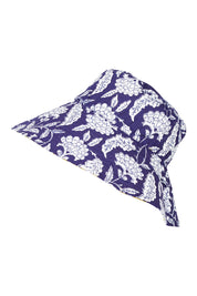 Product shot of the Reversible Wide Brim Bucket Hat in colour Sapphire (Blue), from the front