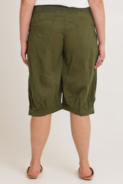 Model Chanel wearing size 16 of the Jada Short in colour Khaki (Green), from the back