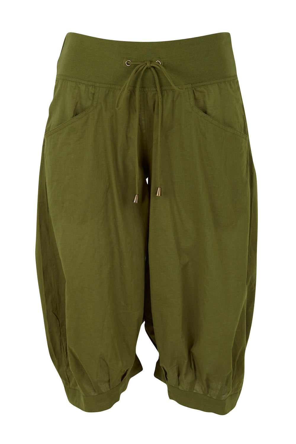 Product shot of the Jada Short in colour Khaki (Green), from the front