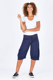 Model Summer wearing size 10 of the Jada Short in colour Navy (Blue), from the front, showing the whole outfit