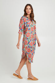 Model Madeline wearing size S of the Amari Shirt Dress in colour Whitegiul (White), from the front, showing the whole outfit