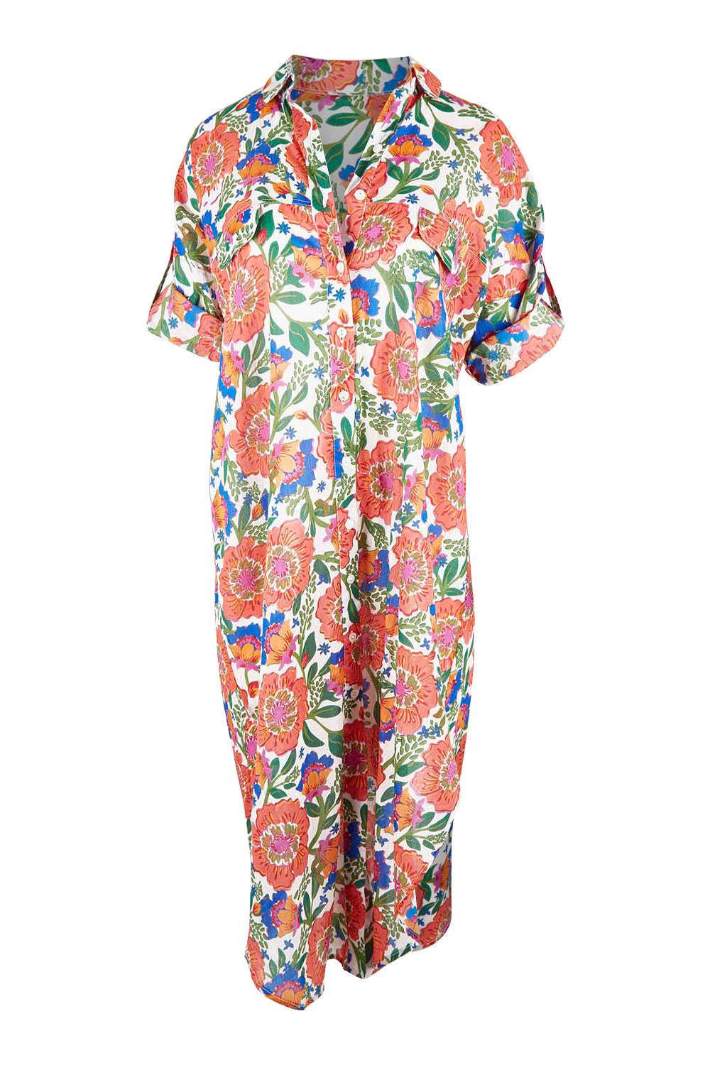 Product shot of the Amari Shirt Dress in colour Whitegiul (White), detail