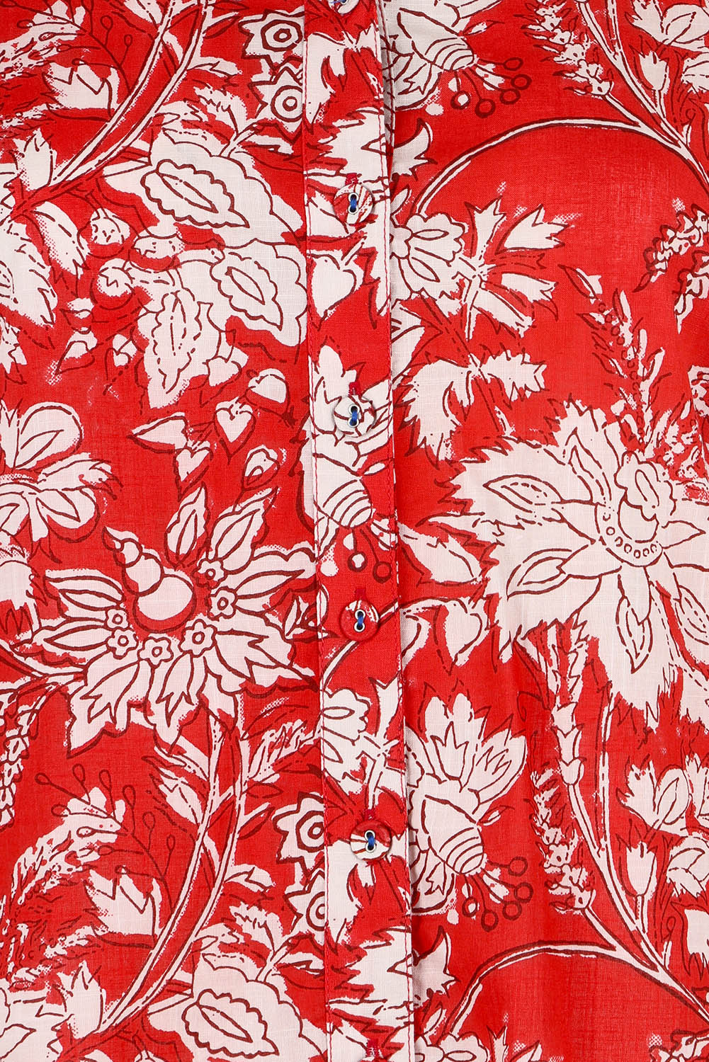 Product shot of the Cove Cotton Shirt in colour Farrah (Red), detail