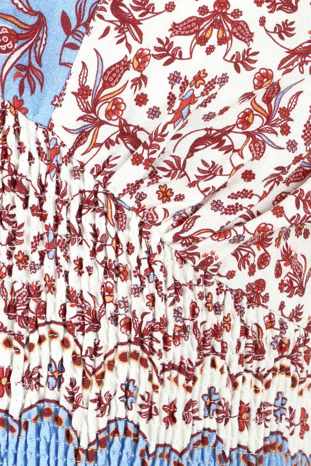 Product shot of the Desi Cotton Top in colour Paradise, detail