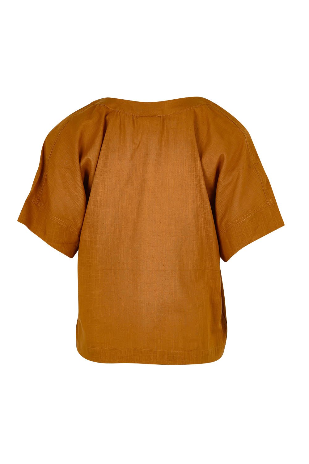 Product shot of the Haven Cotton Top in colour Mustard, from the back