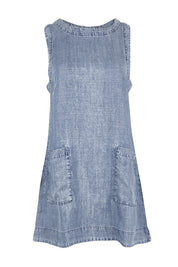 Product shot of the Mina Lyocell Dress in colour Comoda (Blue), from the front
