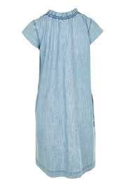 Product shot of the Sand Lyocell Dress in colour Comoda (Blue), from the back