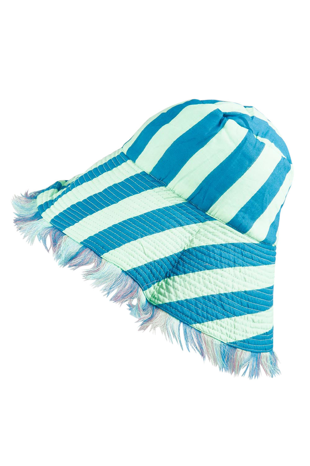 Product shot of the Fray Cotton Bucket Hat in colour Capriblue, detail