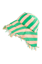 Product shot of the Fray Cotton Bucket Hat in colour Capripeach, detail