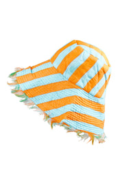 Product shot of the Fray Cotton Bucket Hat in colour Capripeach, from the front