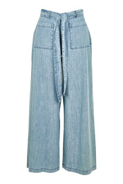 Product shot of the Ray Lyocell Pant in colour Comoda (Blue), from the front