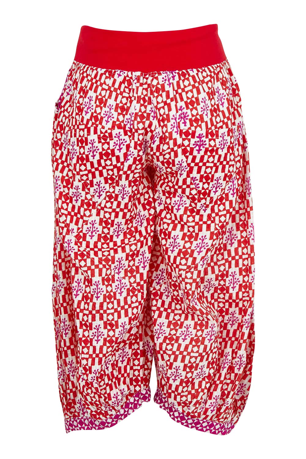 Product shot of the Guru Cotton Pant in colour Naples (Pink), from the back