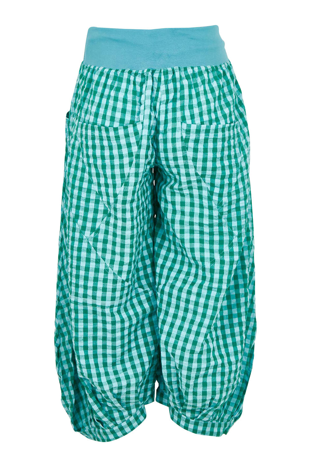 Product shot of the Guru Cotton Pant in colour Green (Green), from the back