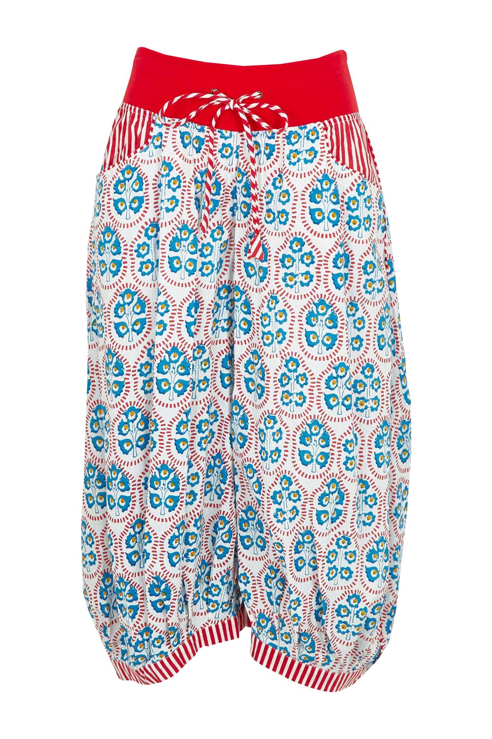Product shot of the Cuba Cotton Guru Pant in colour Emiliaw (Blue), from the front