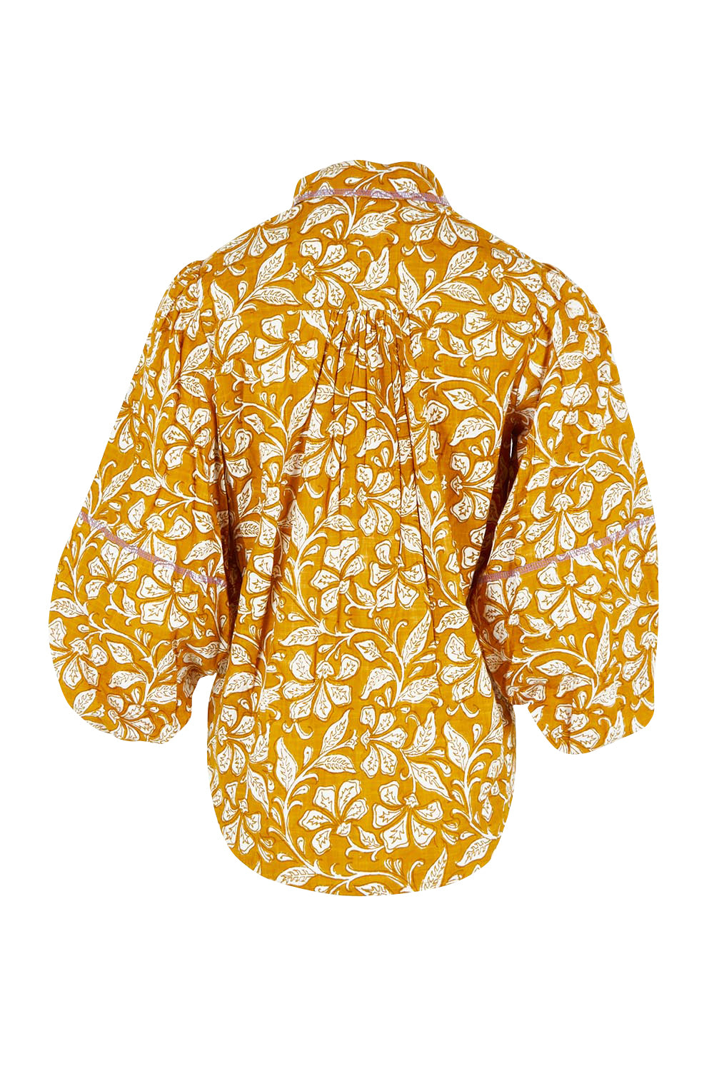 Product shot of the Pari Shirt in colour Mustard, from the back