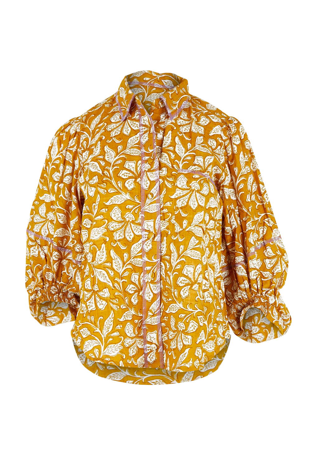 Product shot of the Pari Shirt in colour Mustard, from the front