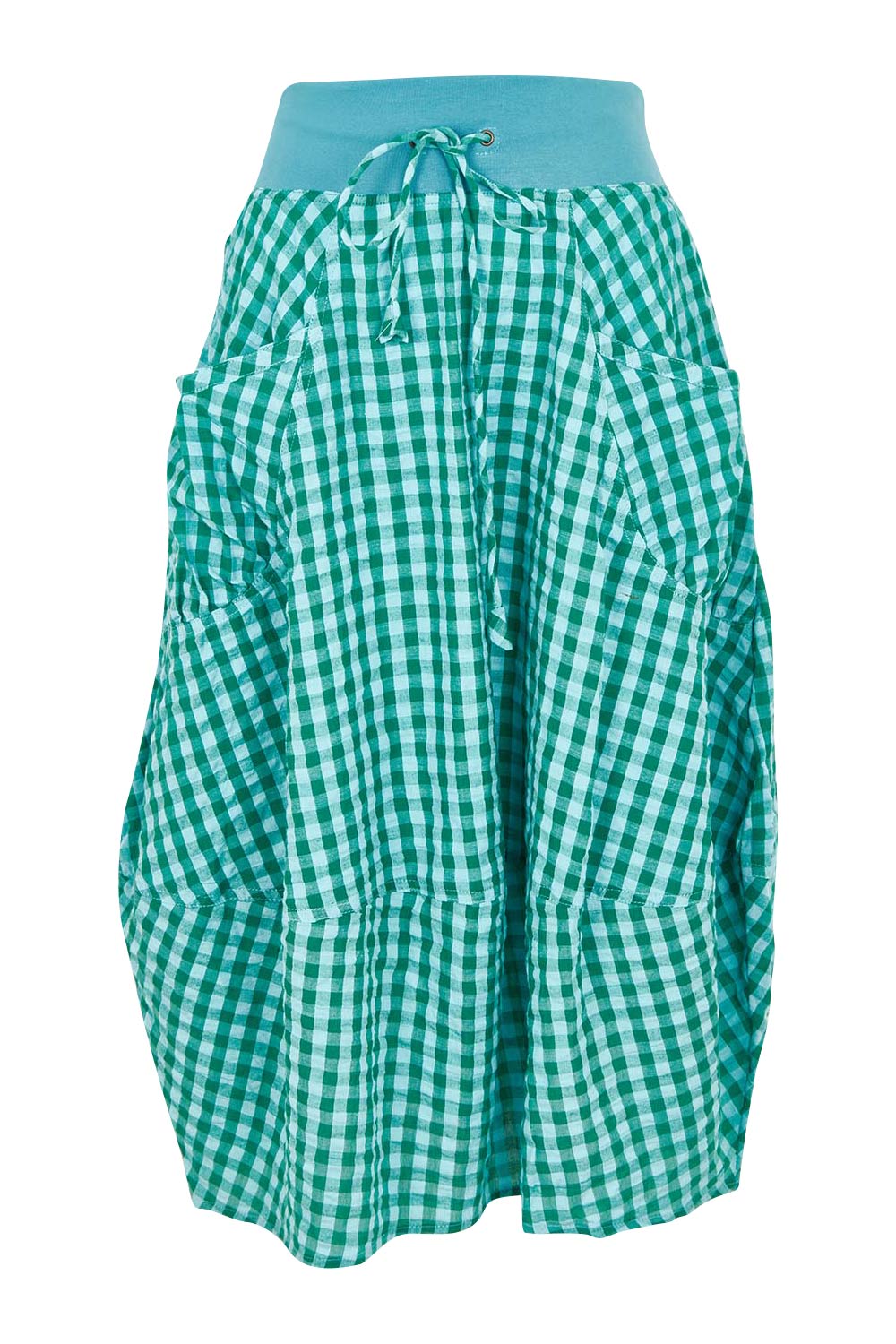 Product shot of the Guru Cotton Skirt in colour Green (Green), from the front