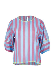 Product shot of the Ava Cotton Top in colour Capriblue (Blue), from the front