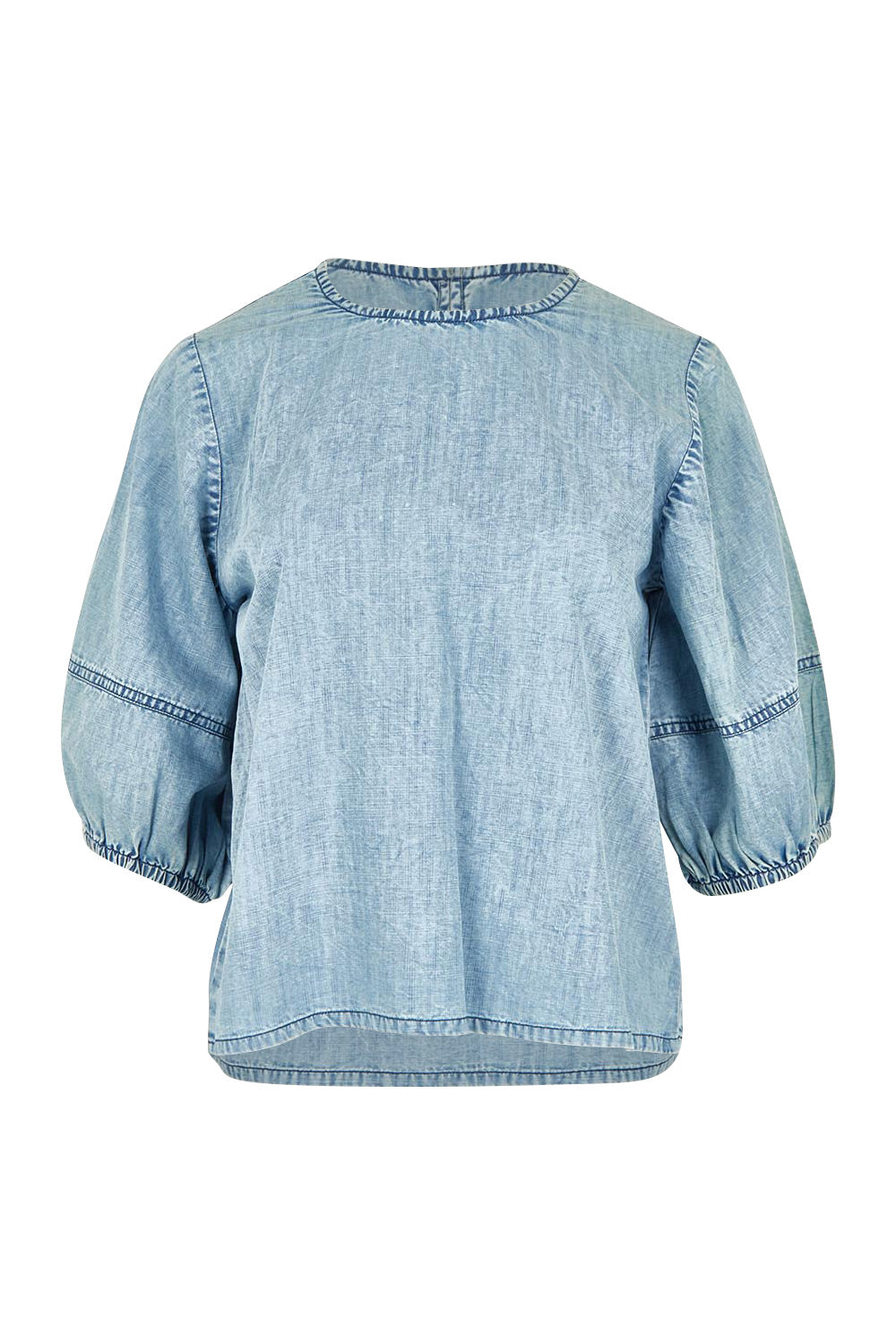 Product shot of the Ava Lyocell Top in colour Comoda (Blue), from the front