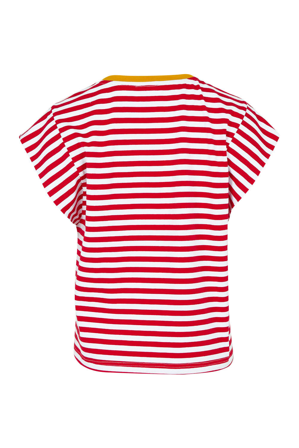 Product shot of the Bellissimo Cotton Tee in colour Redstripe (Red), from the back