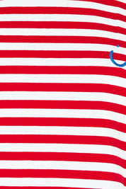 Product shot of the Bellissimo Cotton Tee in colour Redstripe (Red), detail