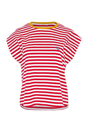 Product shot of the Bellissimo Cotton Tee in colour Redstripe (Red), from the front
