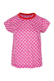 Product shot of the Leaf Cotton Top in colour Naples (Pink), from the front