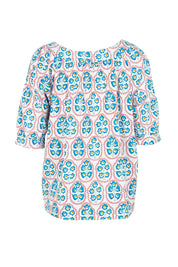 Product shot of the Bliss Cotton Top in colour Emiliaw (Blue), from the front