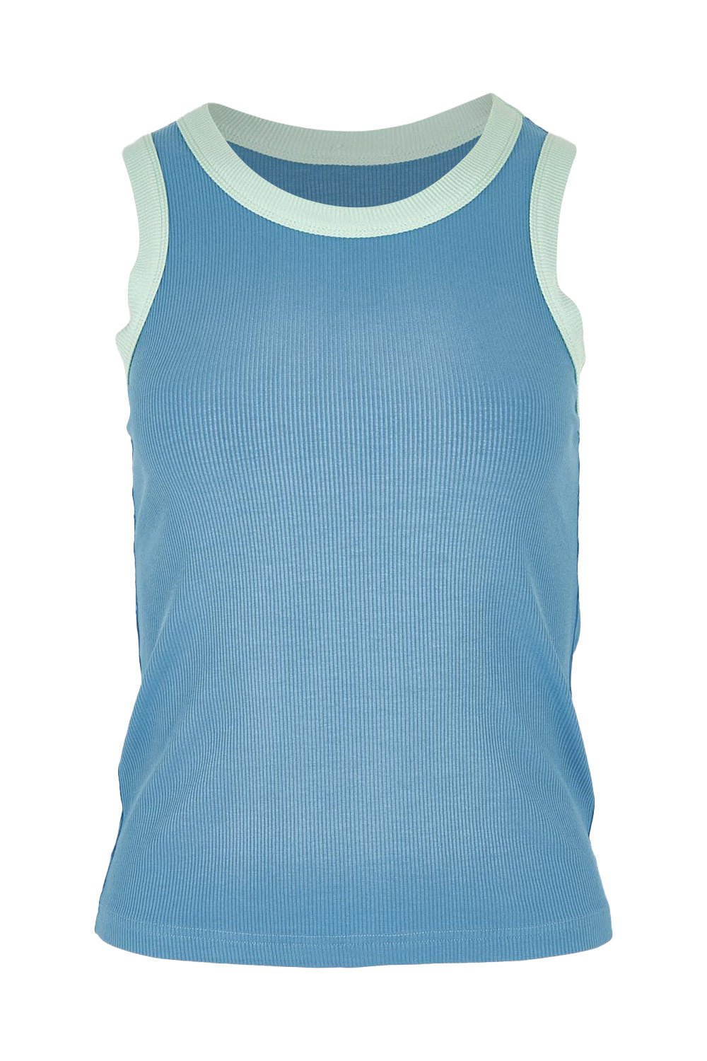Product shot of the Bellissimo Tank Top in colour Dustyblue (Blue), from the front