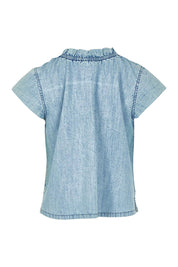 Product shot of the Sand Lyocell Top in colour Comodo (Blue), from the back