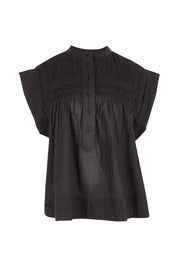 Product shot of the Danika Cotton Top in colour Black (Black), from the front