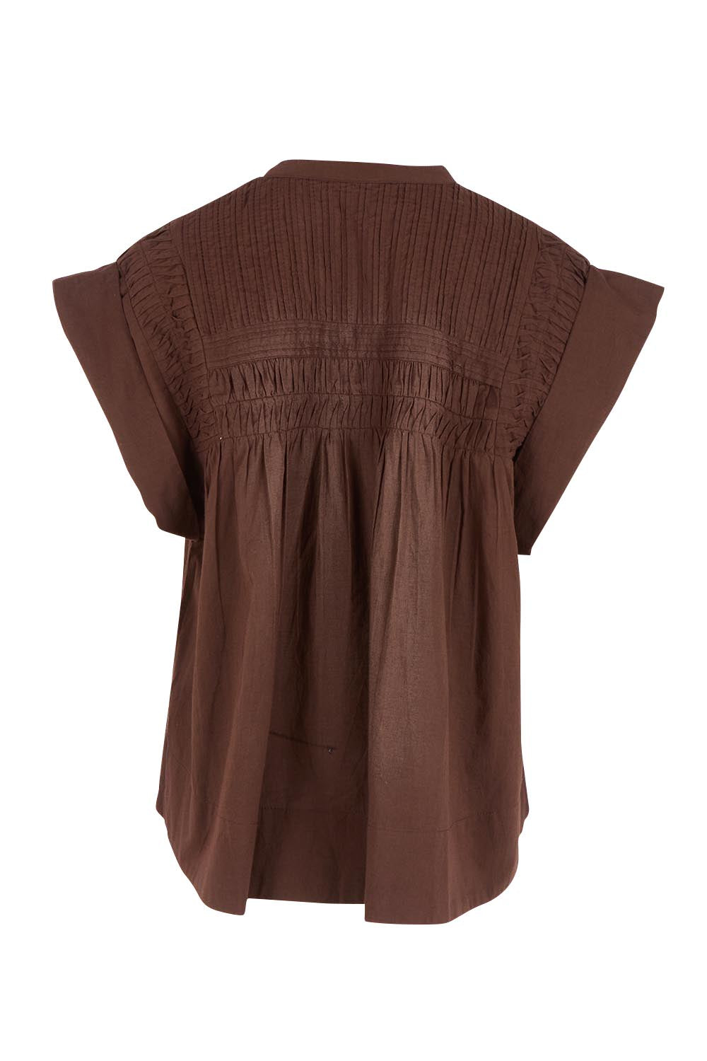 Product shot of the Danika Cotton Top in colour Coffee, from the back