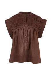 Product shot of the Danika Cotton Top in colour Coffee, from the front