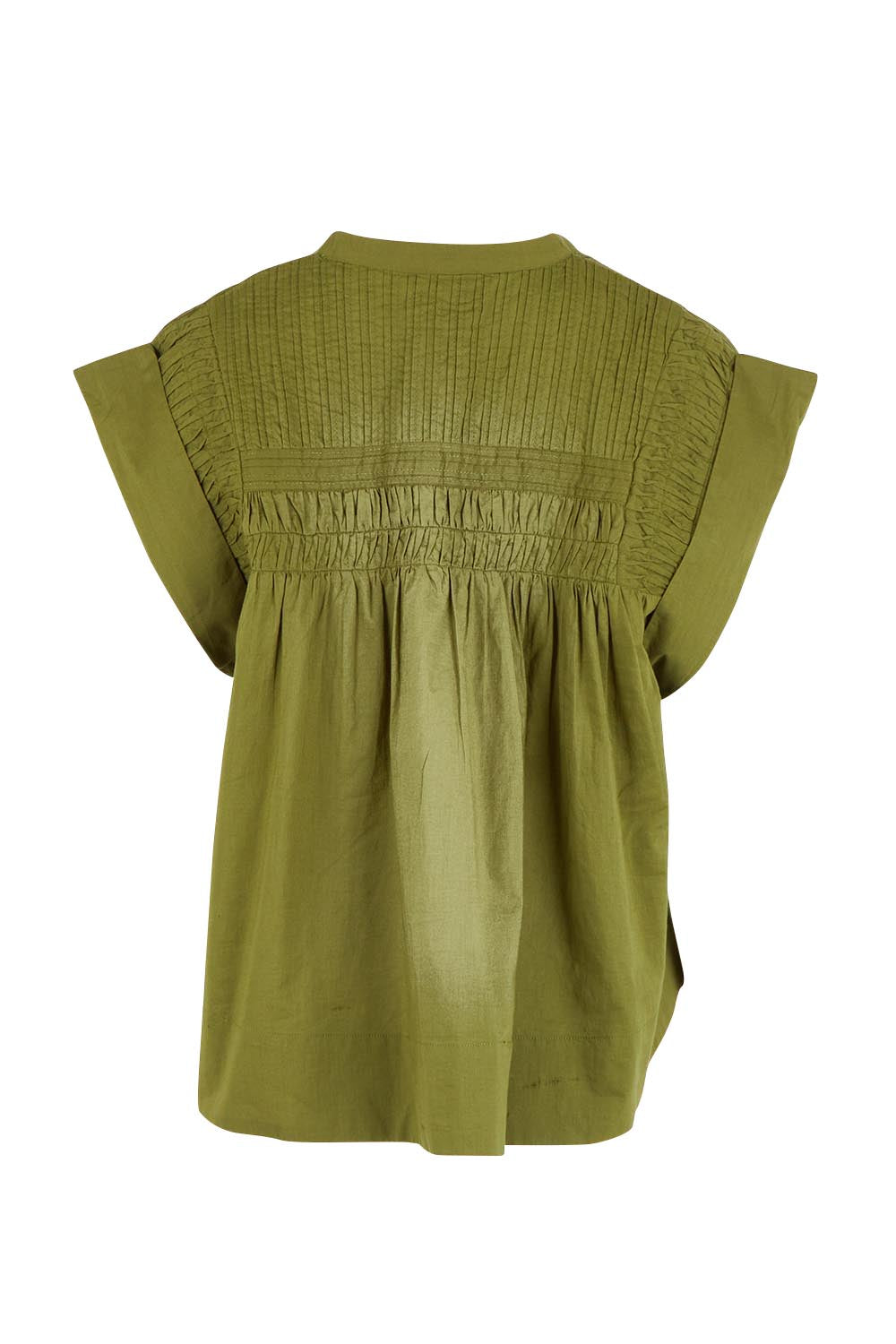 Product shot of the Danika Cotton Top in colour Khaki (Green), from the back