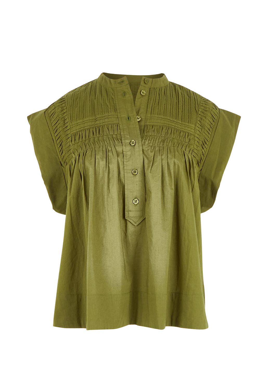 Product shot of the Danika Cotton Top in colour Khaki (Green), from the front