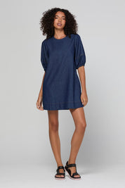Model Genericm wearing size sample of the Ava Dress – Darkdenim in colour Darkdenim, from the front