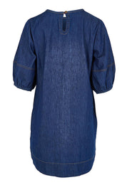 Product shot of the Ava Dress – Darkdenim in colour Darkdenim, from the back