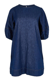 Product shot of the Ava Dress – Darkdenim in colour Darkdenim, from the front