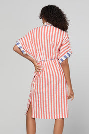 Model Genericm wearing size sample of the Maui Shirt Dress – Watermelon in colour Watermelon, from the back