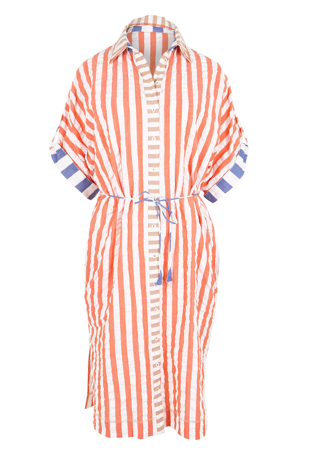 Product shot of the Maui Shirt Dress – Watermelon in colour Watermelon, from the front