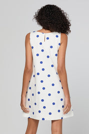 Model Genericm wearing size sample of the Hara Dress – Polkadot in colour Polkadot, from the back